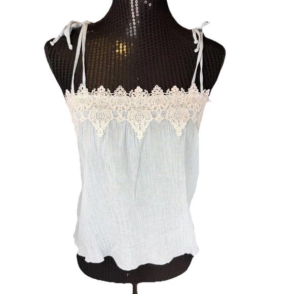 Linea Donatella Tops - Línea Donatella Baby Blue Top Lace Tie Strap Shoulder Cami Boho Whimsy Prairie